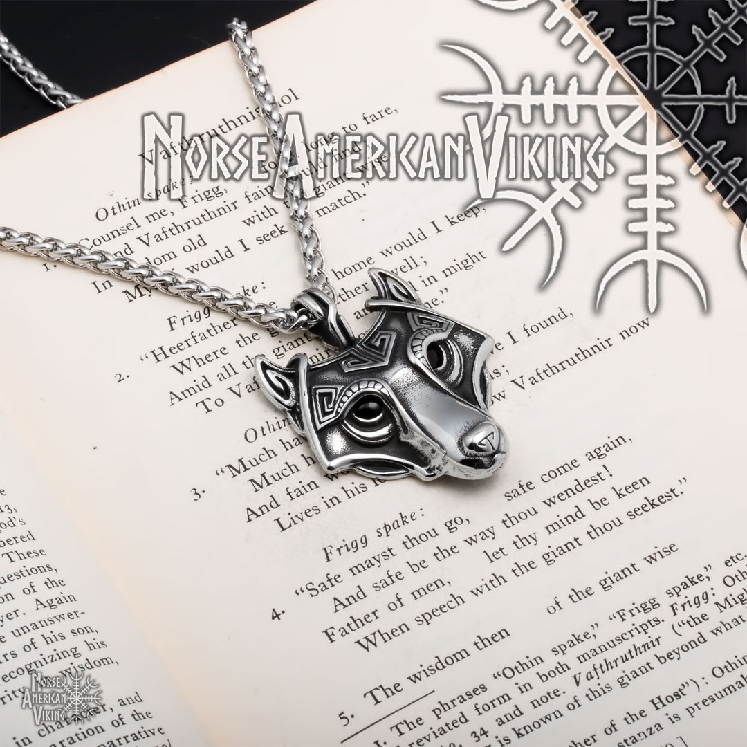 Viking Fenrir Wolf Head Stainless Steel Pendant Necklace