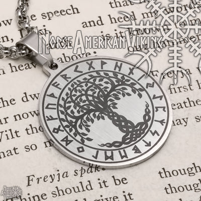Viking Yggdrasil World Tree Rune Stainless Steel Pendant Necklace Norse American
