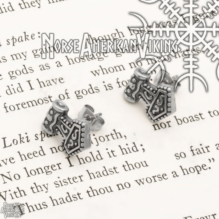 Viking Mjolnir Stud Earrings 316L Stainless Steel