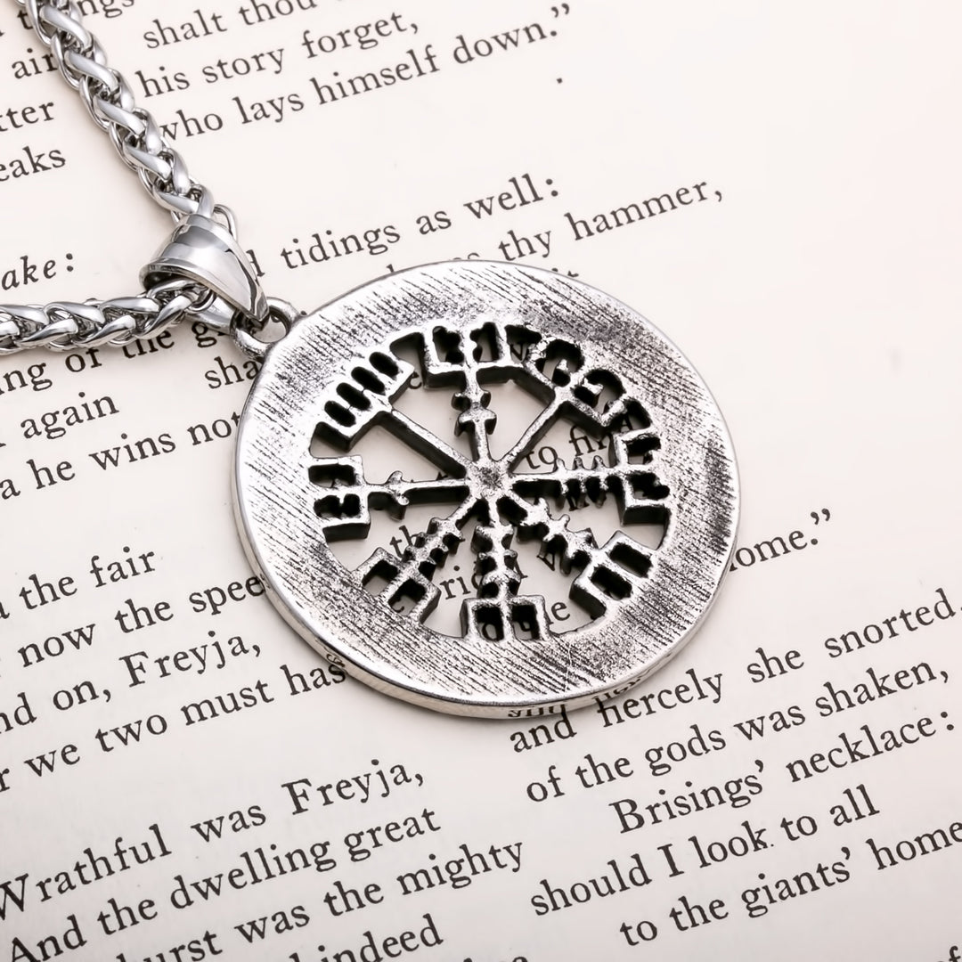 Viking Compass Vegvisir Rune Stainless Steel Pendant Necklace Norse American