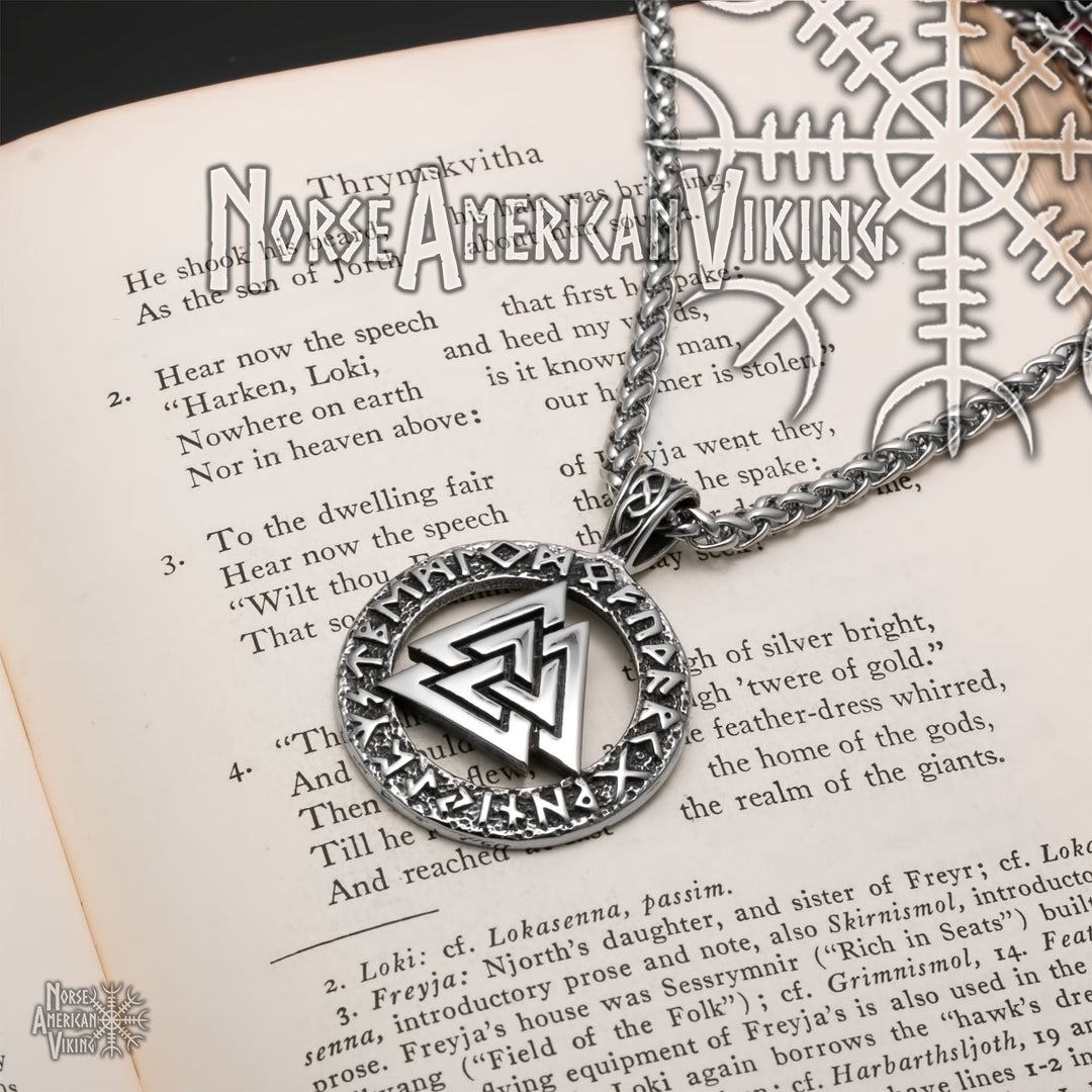 Viking Valknut Slain Warrior Knot Rune Stainless Steel Pendant Necklace Norse American