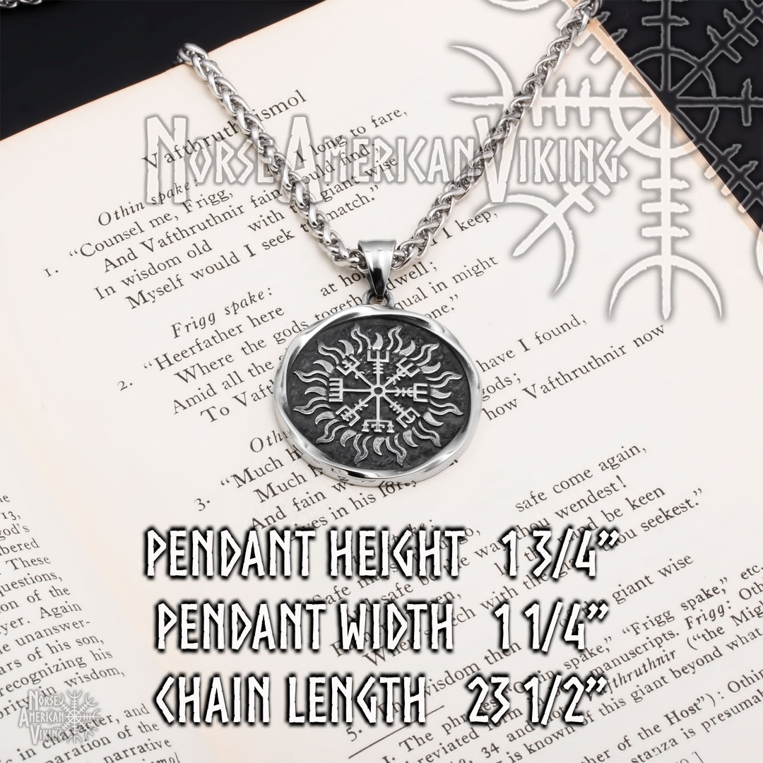 Viking Vegvisir Compass Sun Stainless Steel Pendant Necklace Norse American