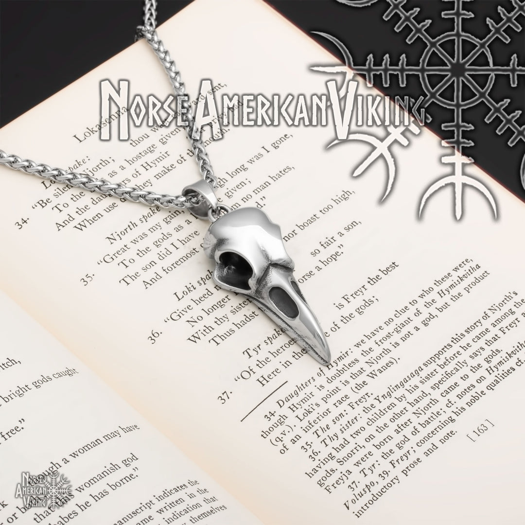 Viking Raven Skull Stainless Steel Pendant Necklace