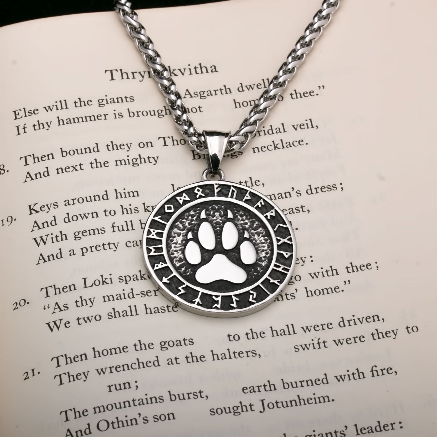 Viking Wolf Paw Print Rune Pendant Stainless Steel Necklace Norse American