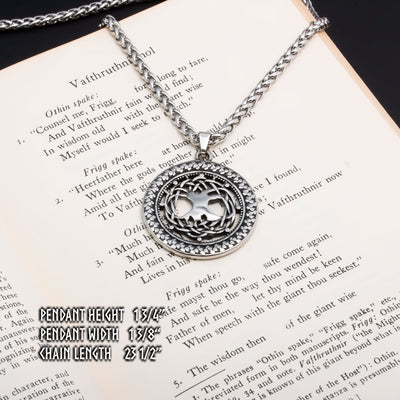 Viking Yggdrasil World Ash Tree Medallion Stainless Steel Pendant Necklace Norse American