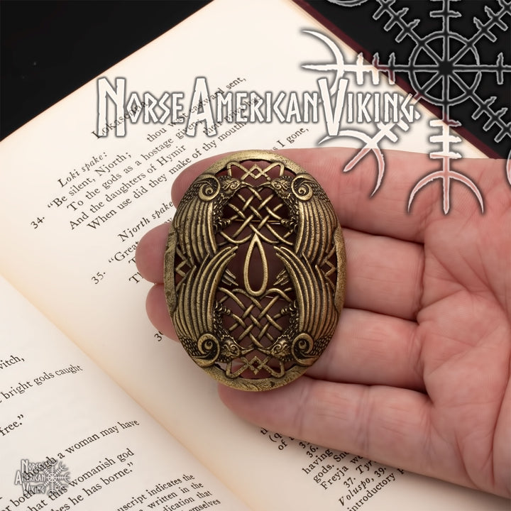 Viking Raven Oval Tortoise Brooch