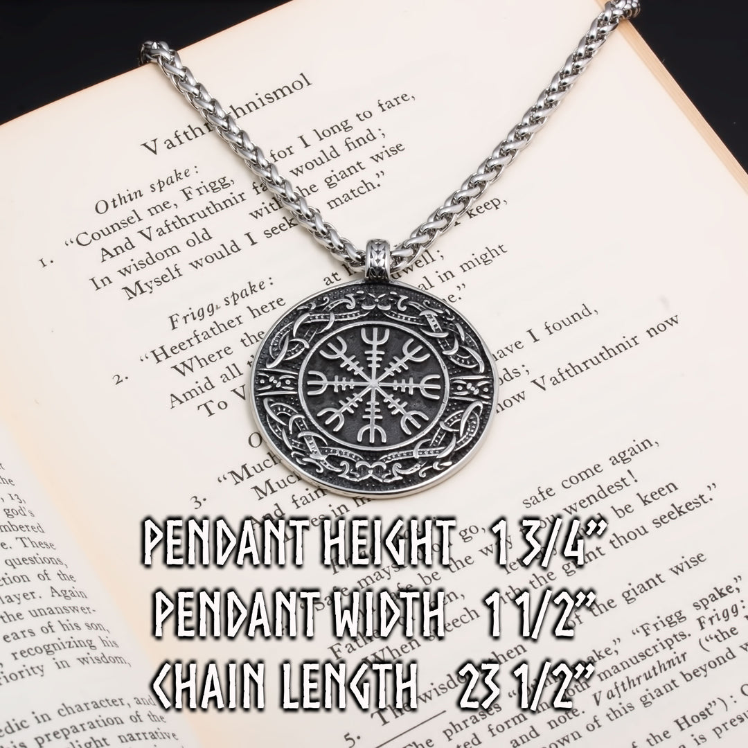 Viking Helm of Awe Ægishjálmr Elder Futhark Rune Stainless Steel Pendant Necklace Norse American