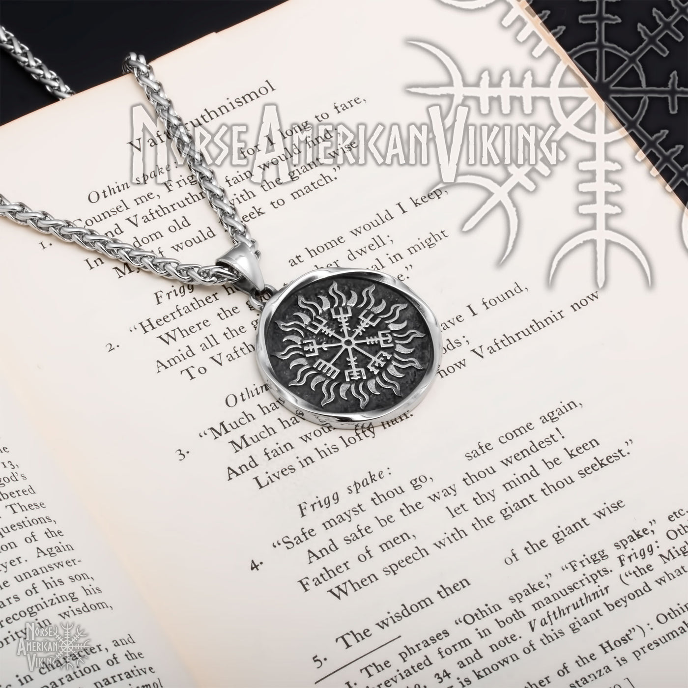 Viking Vegvisir Compass Sun Stainless Steel Pendant Necklace Norse American