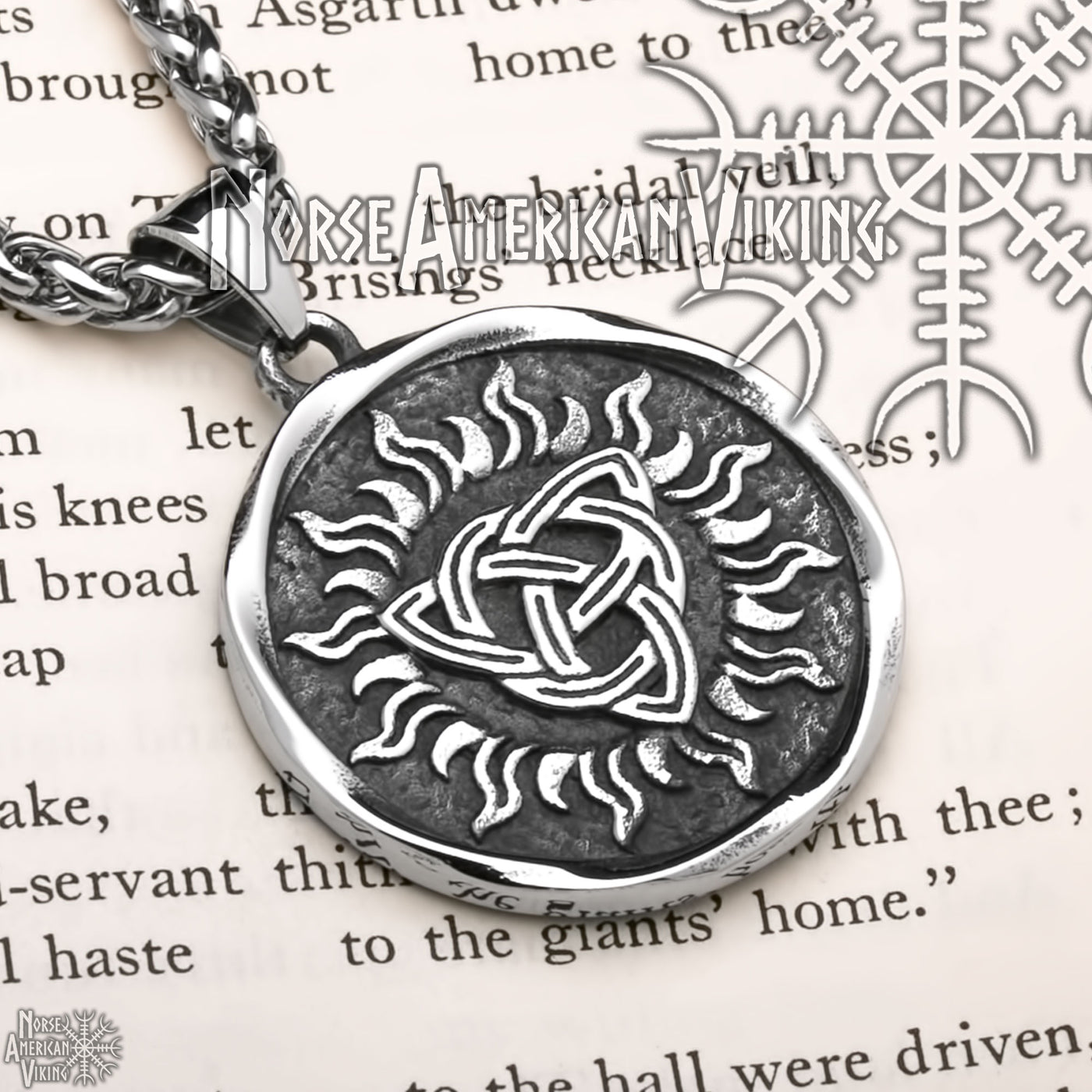 Viking Celtic Trinity Knot Sun Stainless Steel Pendant Necklace