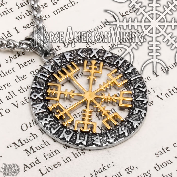 Viking Vegvisir Compass Stainless Steel Pendant Necklace Norse American