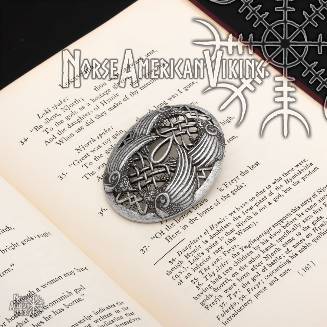 Viking Raven Oval Tortoise Brooch