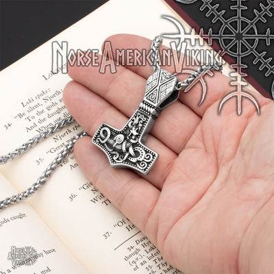 Viking Mjolnir Thor's Hammer Jörmungandr Stainless Steel Pendant Necklace