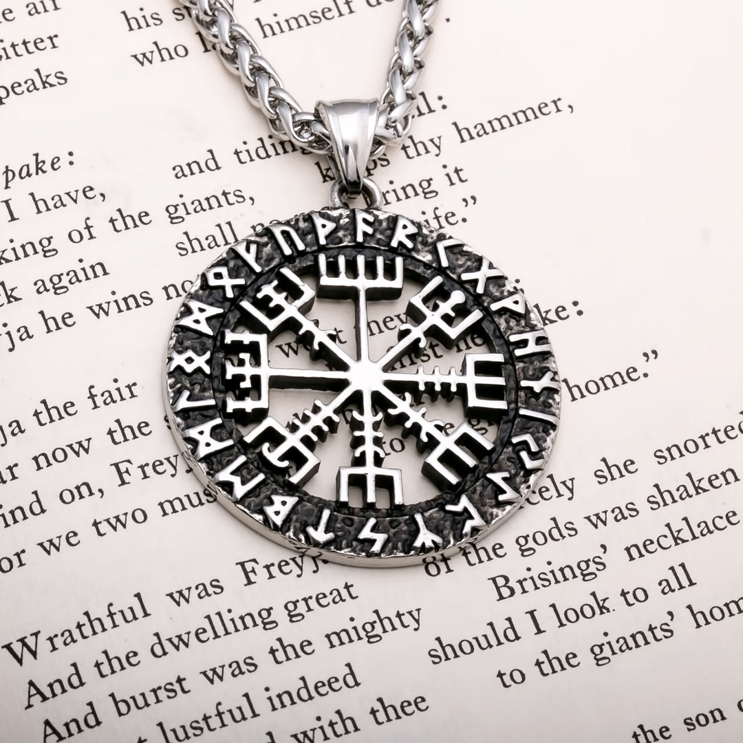 Viking Compass Vegvisir Rune Stainless Steel Pendant Necklace Norse American