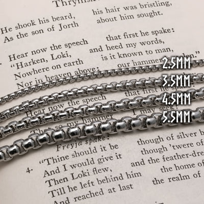 4.5mm Rounded Box Chain 316L Stainless Steel Norse American Viking