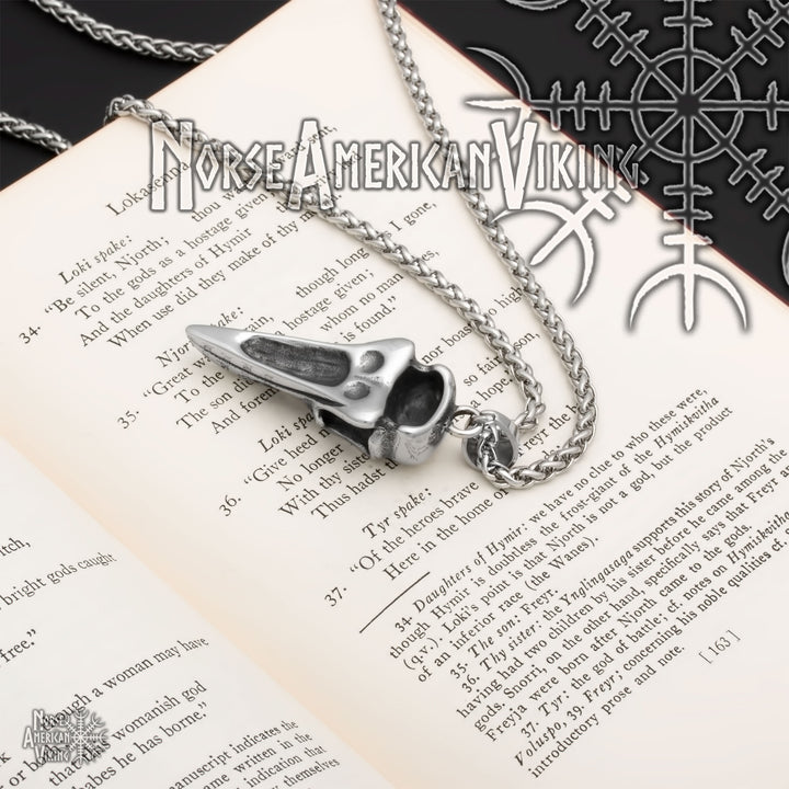 Viking Raven Skull Stainless Steel Pendant Necklace