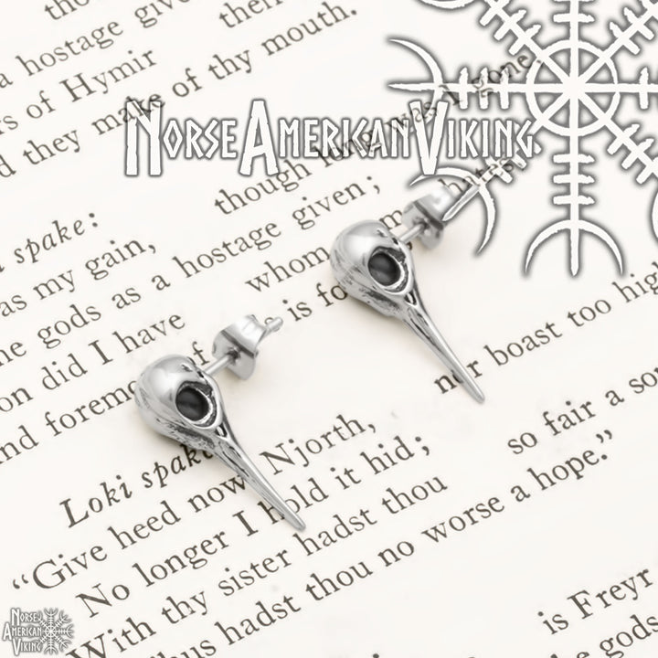 Viking Raven Skull Stud Earrings 316L Stainless Steel