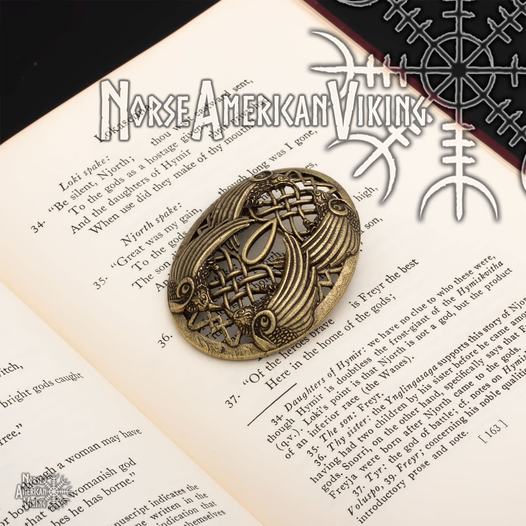 Viking Raven Oval Tortoise Brooch