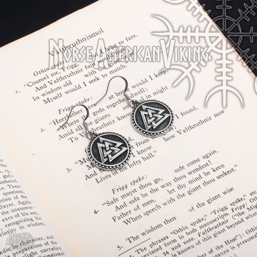 Viking Valknut Slain Warrior Knot Earrings Stainless Steel Norse American