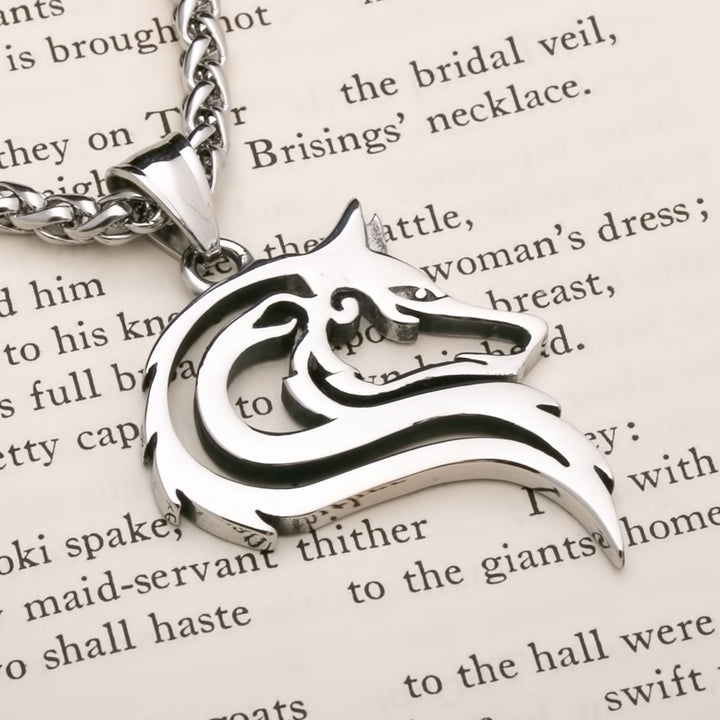 Viking Fenrir Wolf Head Open Stainless Steel Pendant Necklace Norse American