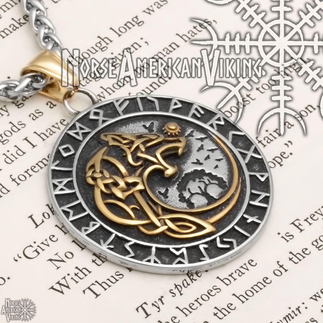 Viking Fenrir Wolf Rune Stainless Steel Pendant Necklace