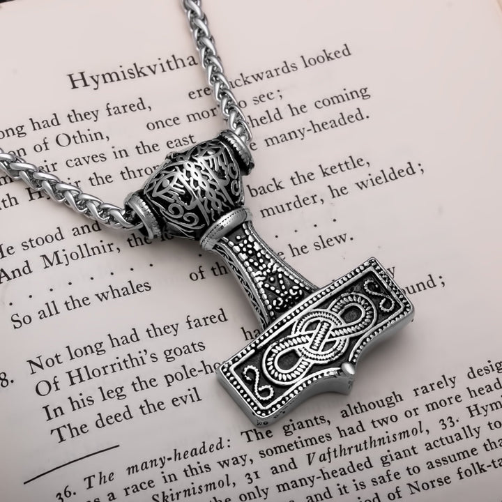 Viking Mjolnir Thor's Hammer Infinity Knot Stainless Steel Pendant Necklace Norse American