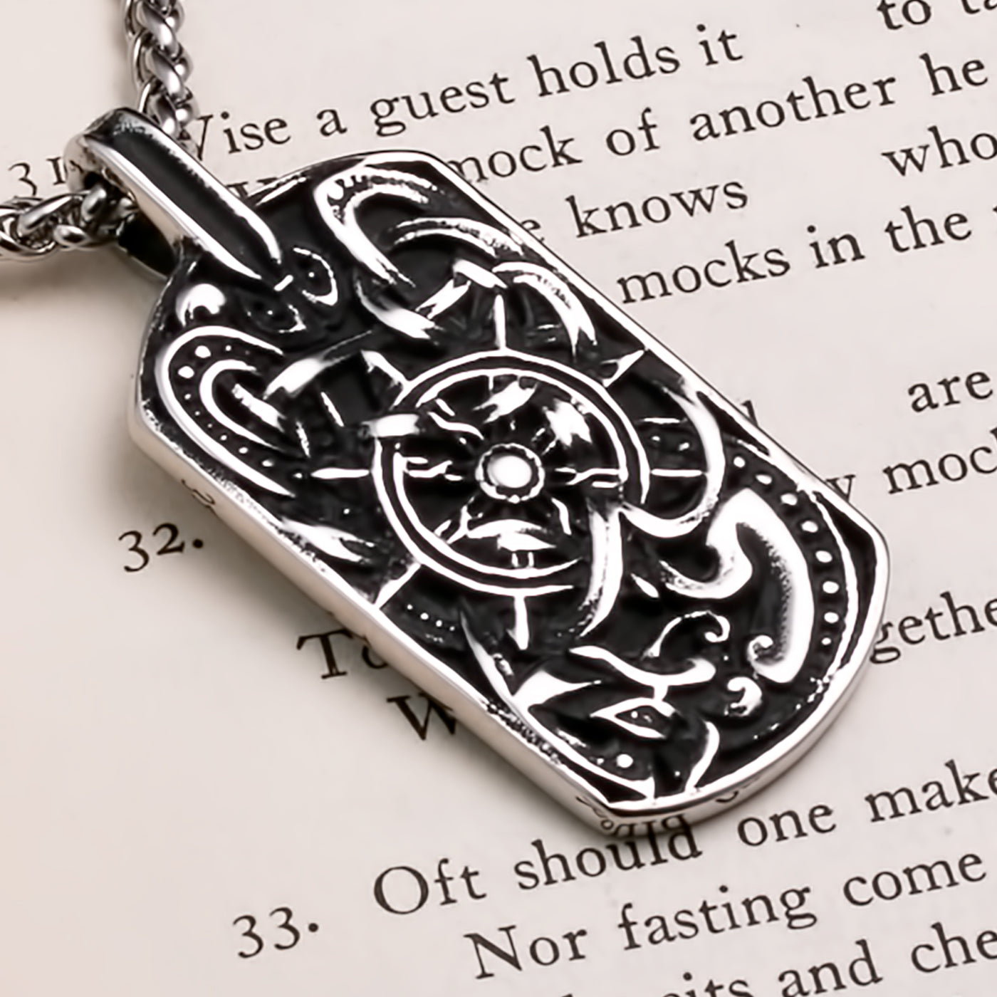 Viking Ship Helm Talisman Stainless Steel Pendant Necklace Norse American