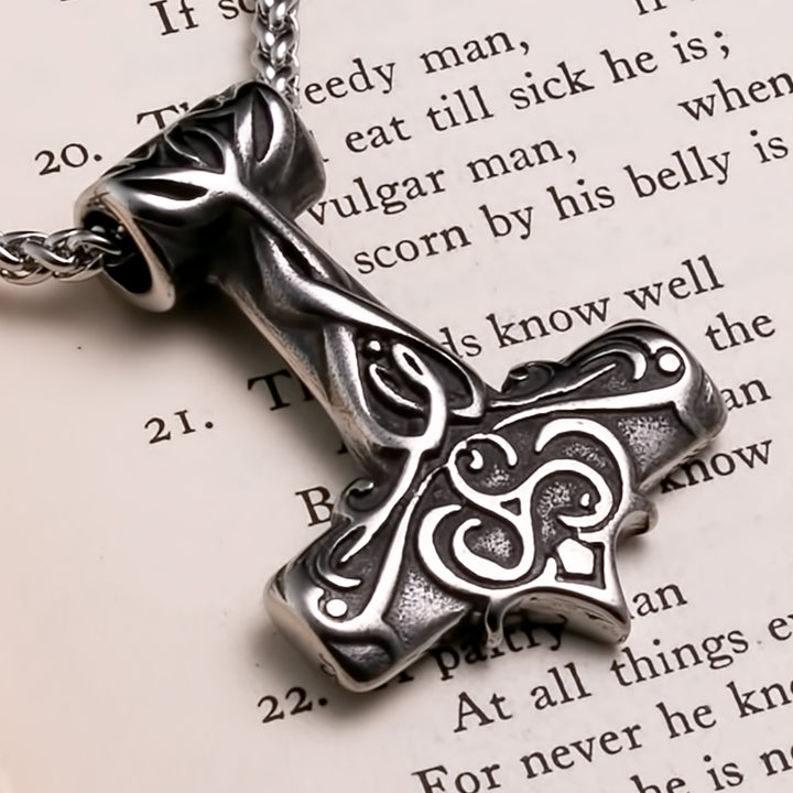 Viking Mjolnir Thor's Hammer Triskele Plait Stainless Steel Pendant Necklace Norse American