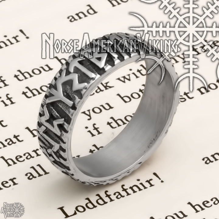 Viking Elder Futhark Rune Ring 7mm Band 316L Stainless Steel