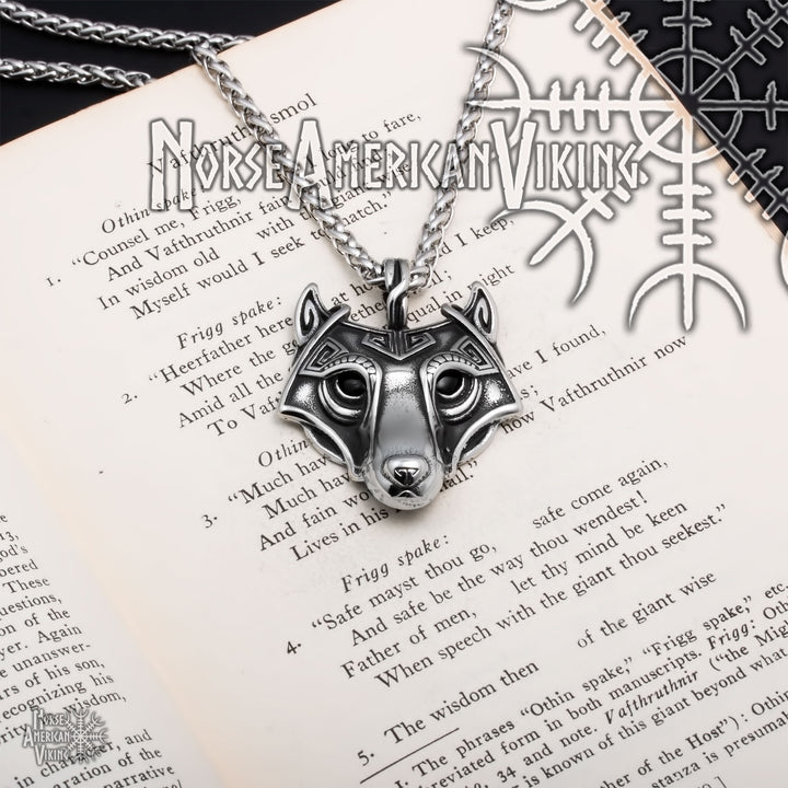 Viking Fenrir Wolf Head Stainless Steel Pendant Necklace