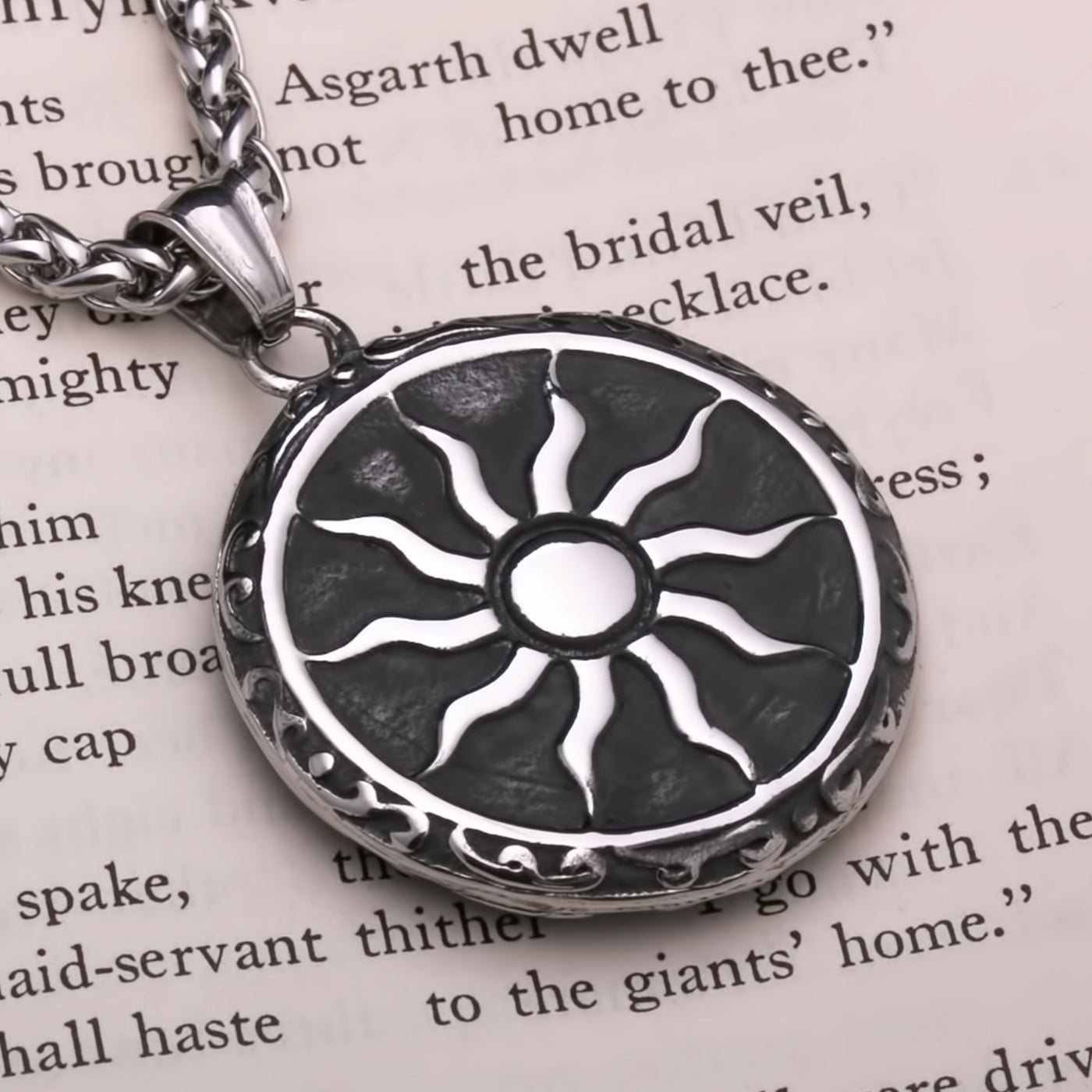 Viking Sun Medallion Stainless Steel Pendant Necklace Norse American