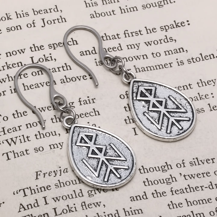 Viking Elder Futhark Rune Bind Algiz Othala Earrings