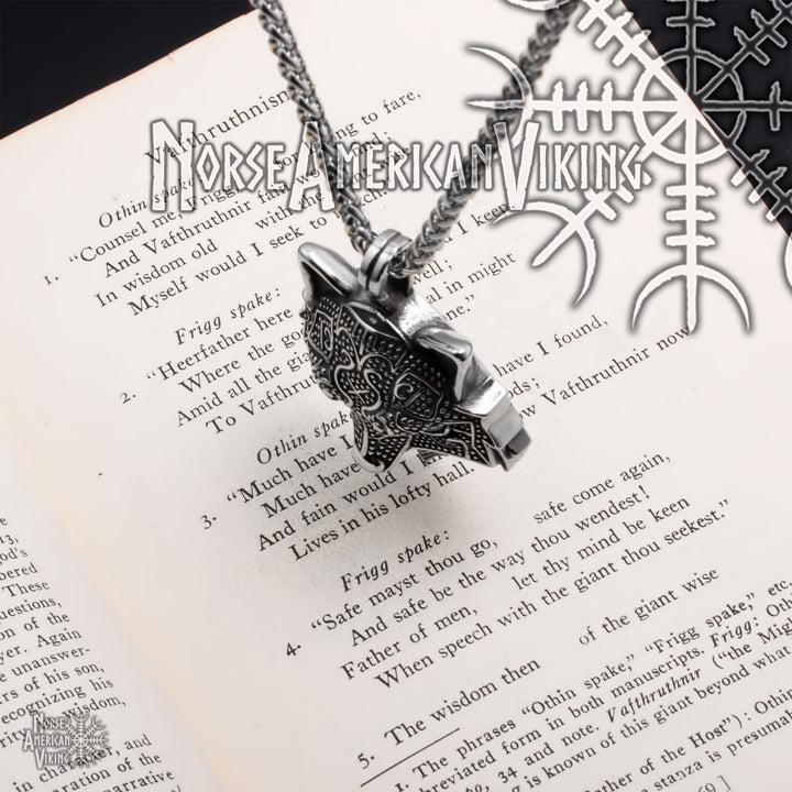 Viking Fenrir Wolf Head Stainless Steel Pendant Necklace