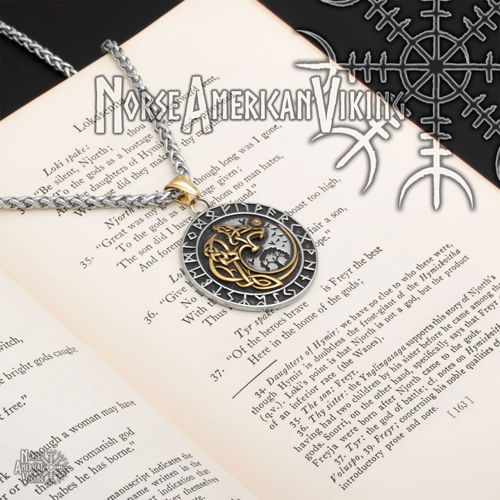 Viking Fenrir Wolf Rune Stainless Steel Pendant Necklace