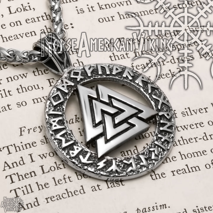 Viking Valknut Slain Warrior Knot Rune Stainless Steel Pendant Necklace Norse American