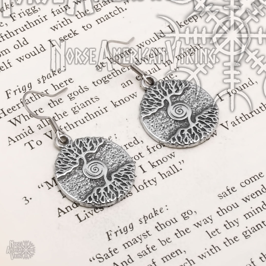 Viking Yggdrasil World Tree Earrings Stainless Steel Norse American