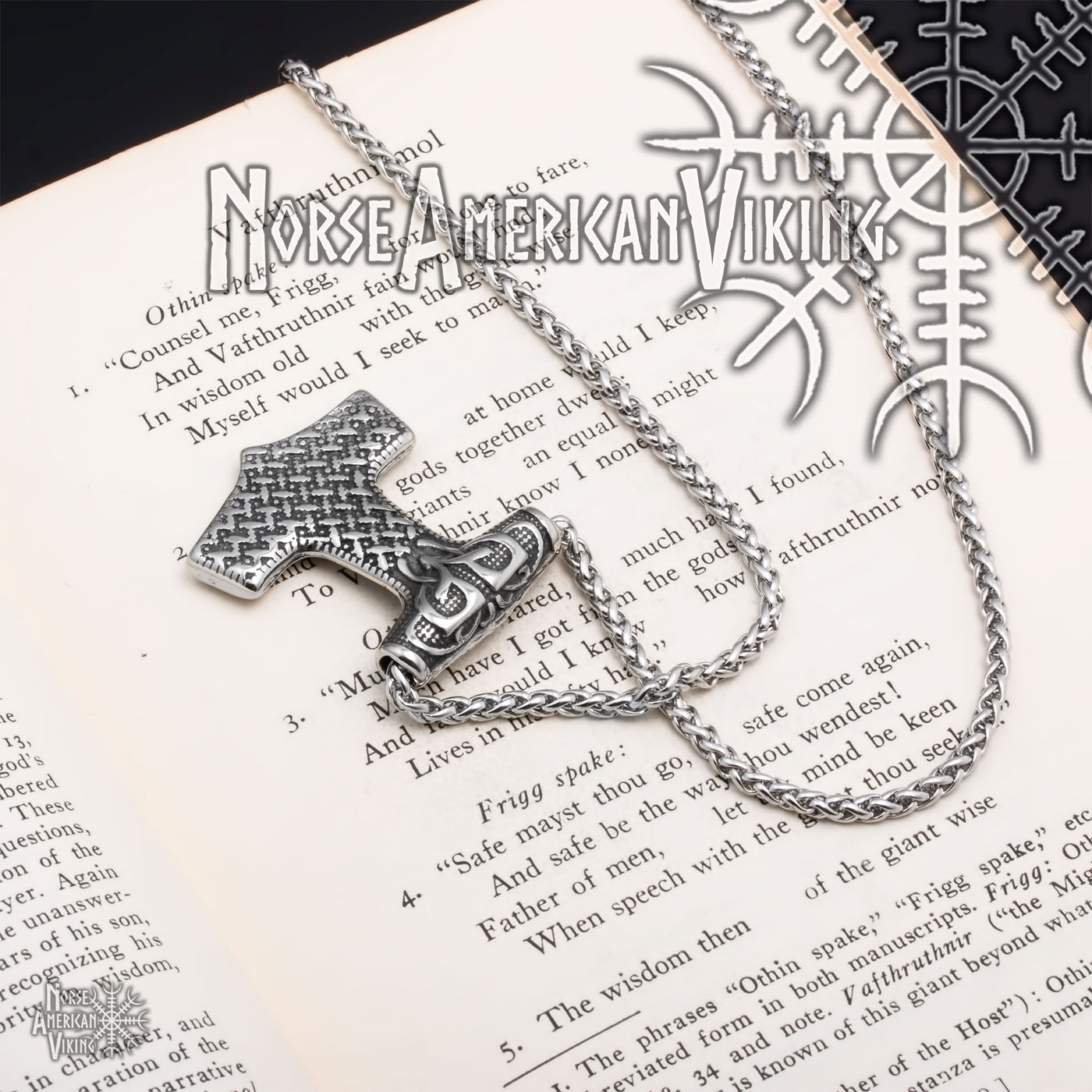 Viking Mjolnir Thor's Hammer Raven Stainless Steel Pendant Necklace Norse American