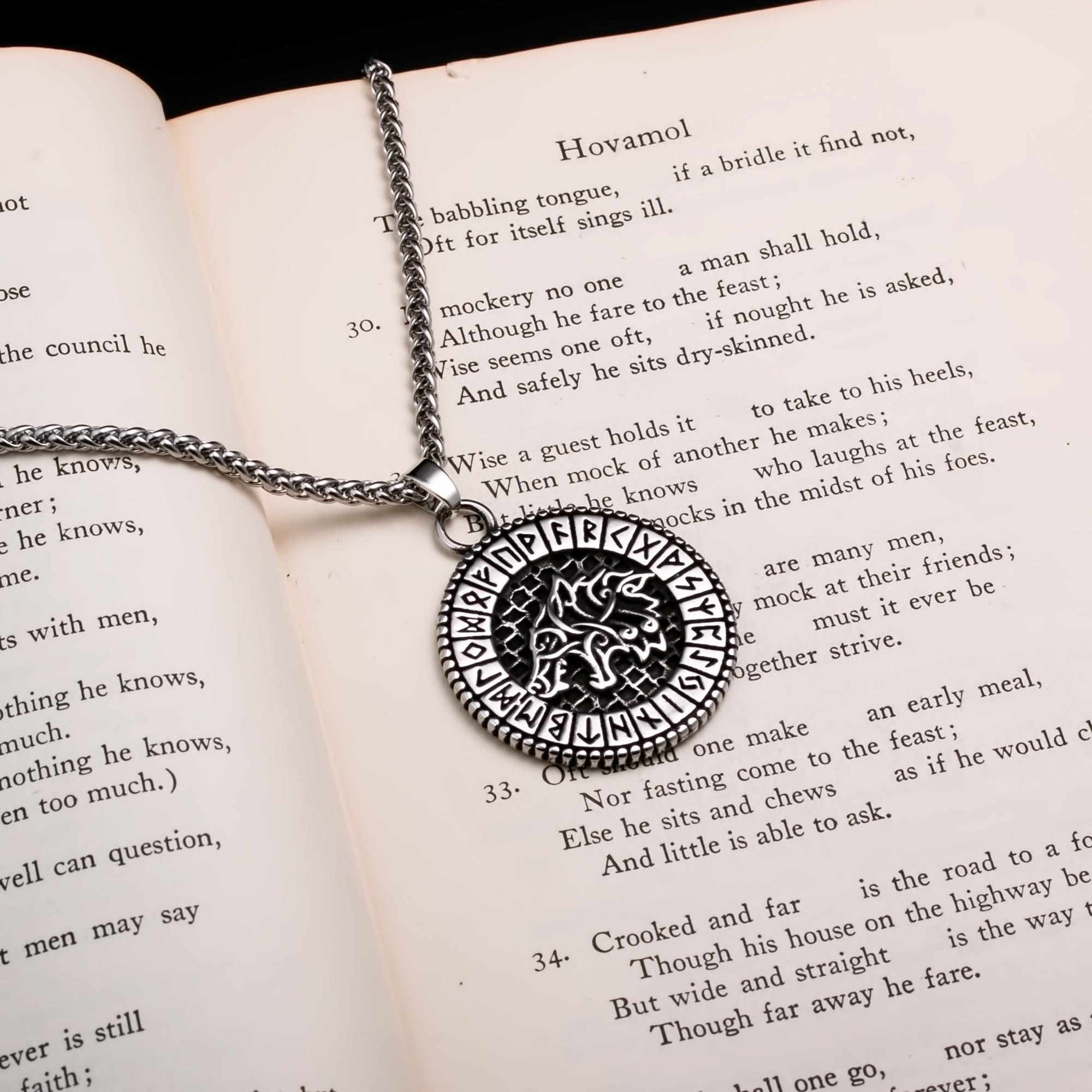 RUNE Viking Fenrir Wolf Rune Ancient Stainless Steel Pendant