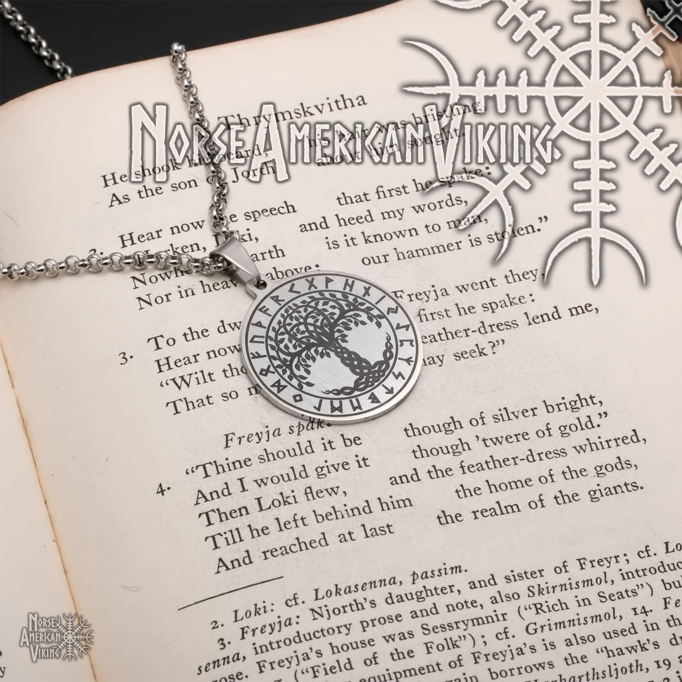 Viking Yggdrasil World Tree Rune Stainless Steel Pendant Necklace Norse American