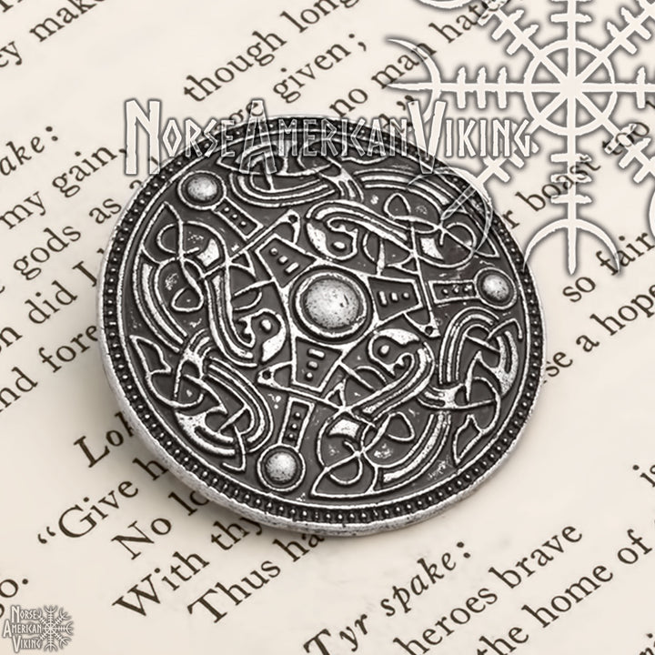 Viking Norse Dragon Broa Shield Brooch Silver Tone