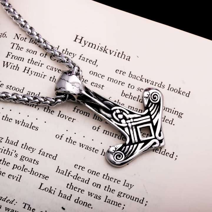 Viking Mjolnir Thor's Hammer Raven Skull Stainless Steel Pendant Necklace Norse American