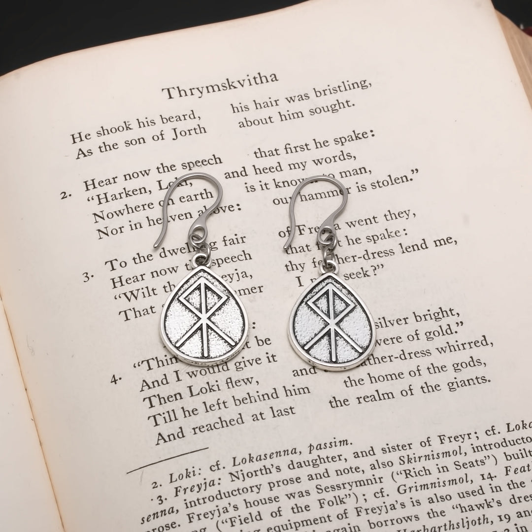 Viking Elder Futhark Rune Bind Othala Isaz Earrings