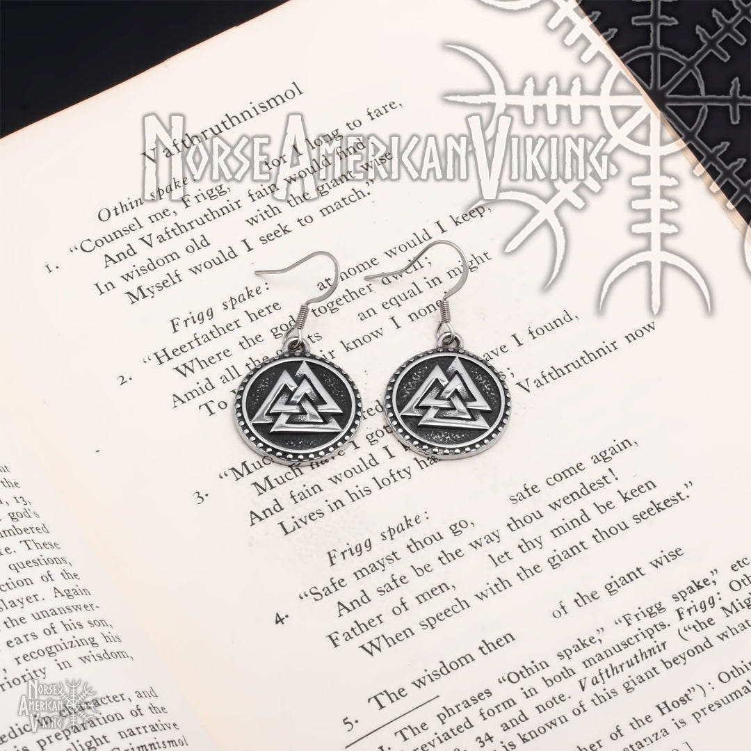 Viking Valknut Slain Warrior Knot Earrings Stainless Steel Norse American