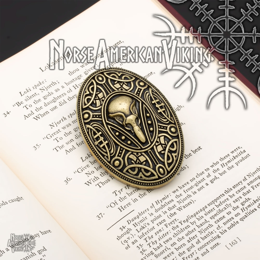 Viking Raven Skull Tortoise Brooch