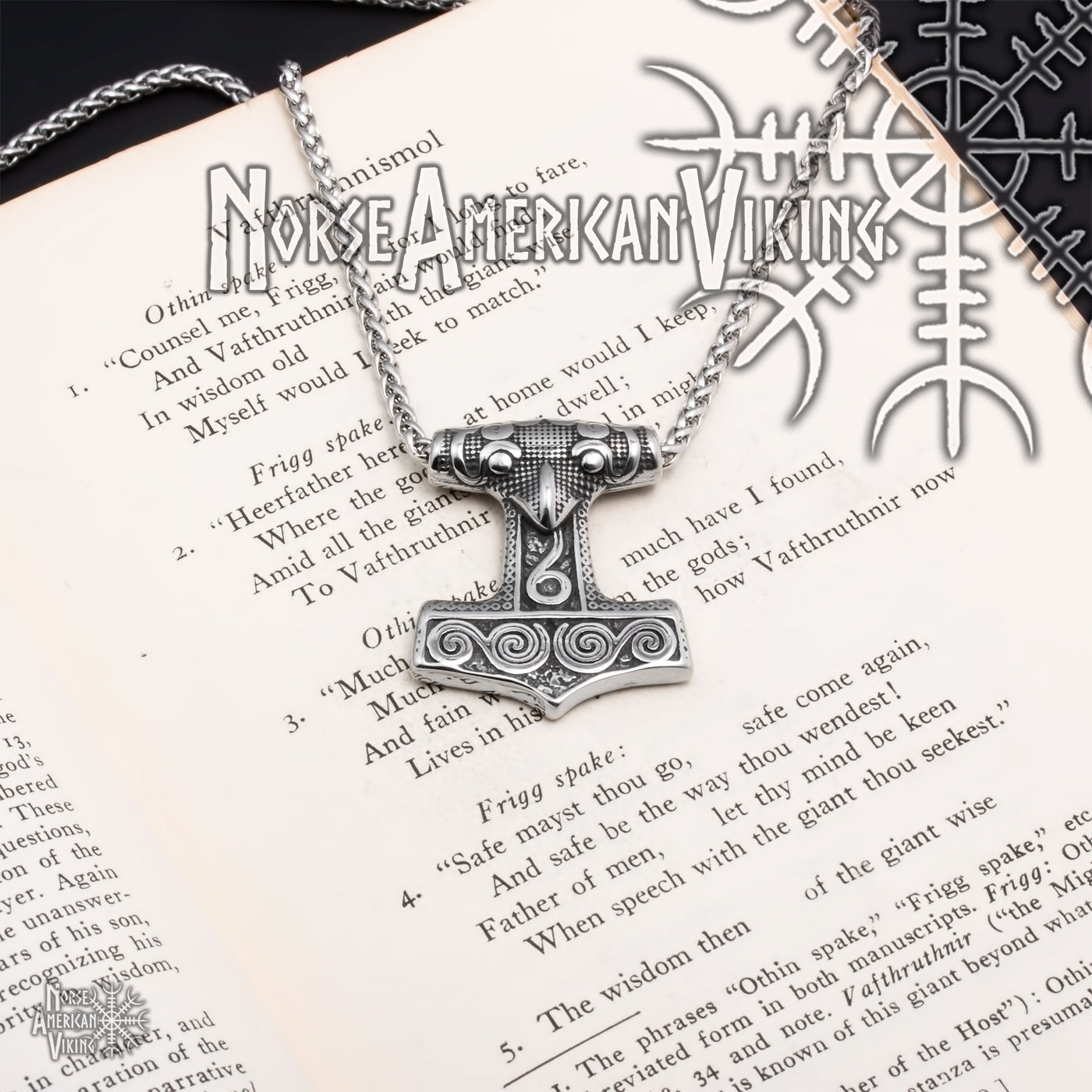 Viking Mjolnir Thor's Hammer Raven Stainless Steel Pendant Necklace Norse American