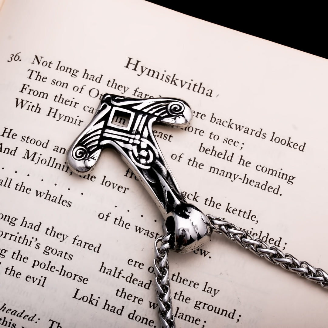 Viking Mjolnir Thor's Hammer Raven Skull Stainless Steel Pendant Necklace Norse American