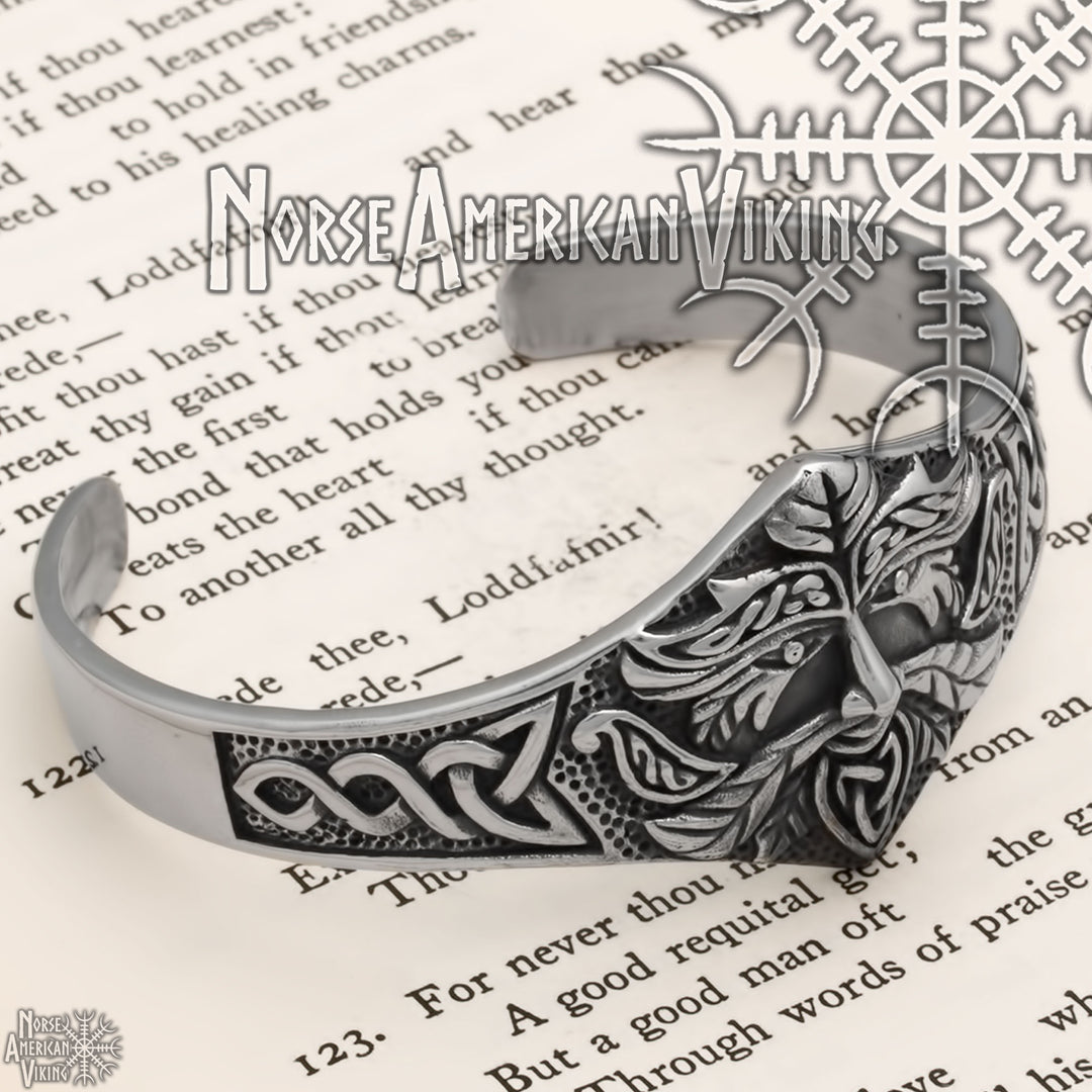 Viking Celtic Green Man Cuff Bracelet 316L Stainless Steel