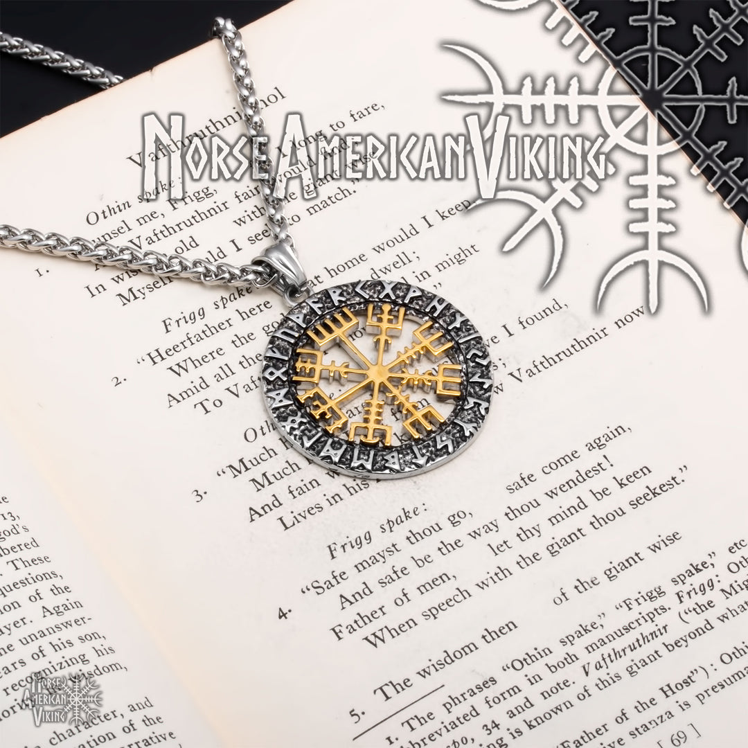 Viking Vegvisir Compass Stainless Steel Pendant Necklace Norse American