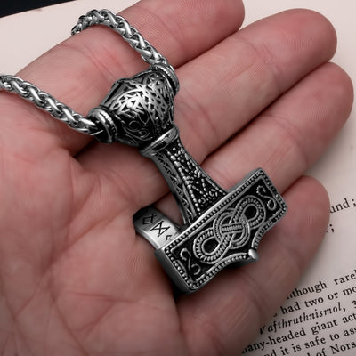 Viking Mjolnir Thor's Hammer Infinity Knot Stainless Steel Pendant Necklace Norse American