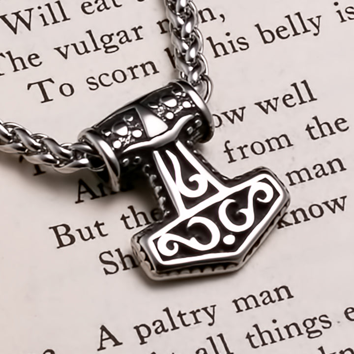 Viking Mjolnir Thor's Hammer Mini Plait Stainless Steel Pendant Necklace Norse American