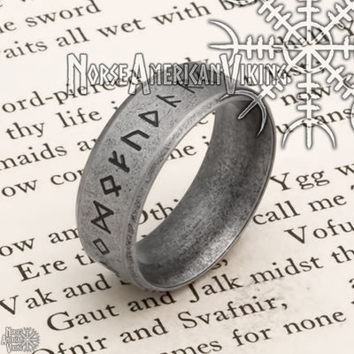 Viking Ancient Elder Futhark Rune Ring 8mm Band 316L Stainless Steel